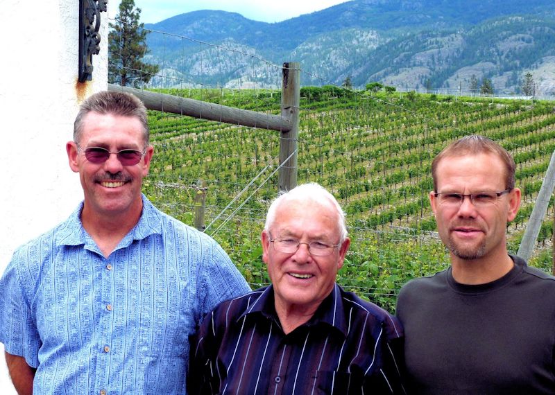 Hagen (left) and Roland Kruger (right) with their late father, Adolf~ Wild Goose Vineyards 